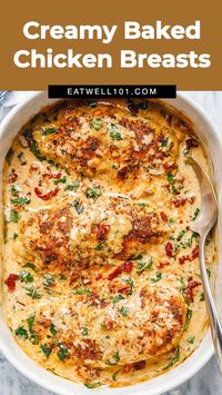 Baked chicken breasts - #baked #chicken #recipe #eatwell101 - With an irresistible creamy sauce filled with sun-dried tomatoes, spinach, and parmesan is a winner of a chicken dinner. - #recipe by #eatwell101®