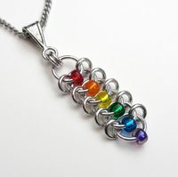 Rainbow chainmaille pendant necklace, Centipede weave.