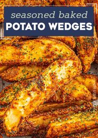 These Baked Potato Wedges are seasoned with zesty blend of spices and baked until gloriously crispy on the outside, and soft and fluffy inside! They're the perfect side dish!