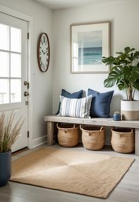 Coastal entryways set the tone for your home with welcoming, beach-inspired decor. Coastal home decor ideas for entryways include natural wood, woven baskets, and light colors to create an inviting space. Nautical accents like shells and starfish add a playful touch. Tap to discover more ways to create a warm, coastal welcome.