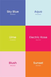 This color palette was created for Mada Studios' brand identity, reflecting a vibrant, creative, and modern energy! It features a calming deep sky blue, refreshing misty aqua, lively lime, bold electric rose, soft blush, and energetic sunset orange. Together, these colors capture the essence of innovation, fun, and professionalism, perfectly embodying the dynamic spirit of my freelance graphic design business, Mada Studios.