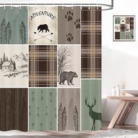 Amazon.com: bzwcbei Cabin Retro Rustic Lodge Shower Curtain, Bear Deer Country Hunting Wild Animal Fabric Shower Curtains, Plaid Check Adventure Bathroom Curtain Liner with Hooks 69x70inches : Home & Kitchen