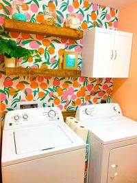 Cute, peach-themed, laundry room