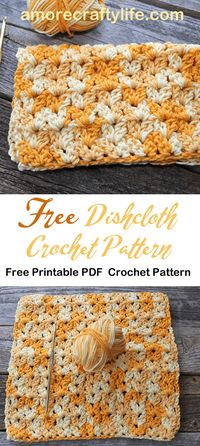 Easy Quick Crochet Dishcloth Free Pattern Double V Stitch - A More Crafty Life