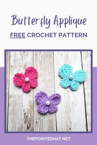 This FREE crochet butterfly applique pattern measures approx 1" x 1" in size when completed. It takes only a few yards of yarn, and works up in less than 5 minutes.