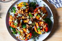 grilled nectarines with gorgonzola and hazelnuts