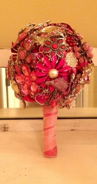 Custom Made Pink Brooch Bouquet with Pink Flamingo!