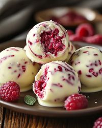 White Chocolate Raspberry Cheesecake Balls - recipestasteful