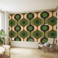 Green Tan 70s Groovy Geometry Wallpaper