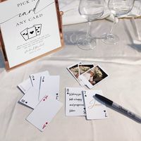 Looking for a unique and memorable way to capture the special moments of your wedding or event? Look no further than my custom guest book playing cards! These playing cards feature multiple different photos on the back, allowing you to showcase your favorite memories in a creative and personalized way. Whether it's pictures of the happy couple, the wedding venue, or special moments from the day, these cards are sure to be a hit with your guests. Not only are these playing cards a beautiful keeps