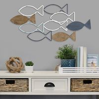 Stratton Home Decor Wood and Metal School of Fish Wall Decor