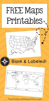 Free Map Printable! This set includes maps that are labeled as well as blank maps. Great for map practice!