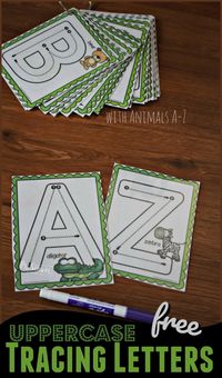 FREE Uppercase Alphabet Cards with Animals from A-Z perfect for helping toddler, preschool, and kindergarten age kids practice tracing letters while having fun #alphabet #preschool #uppercase