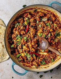 Maunika Gowardhan's super-simple version of chettinad chicken flavours thigh fillets with ginger, turmeric, fennel seeds, cinnamon and dried red chillies.