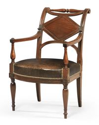 date unspecified A mahogany and mahogany veneered armchair, Louis XVI, attributed to Henri Jacob 3,000 — 5,000 EUR  LOT SOLD.	8,125 EUR