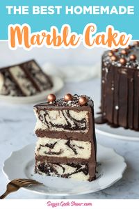 You can easily turn my favorite vanilla cake recipe into moist and fluffy marble cake chocolate ganache frosting. Making marble cake from scratch is very easy, so say goodbye to the box mix.