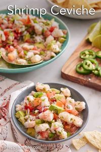 Full of fresh, bold flavors, this Shrimp Ceviche is a refreshing dish perfect for summer! It’s a simple no-cook meal you can easily whip up in minutes. It features shrimp marinated in fresh citrus juice and then tossed with tomatoes, red onions, jalapeno, cilantro, and avocado, making for the perfect appetizer or a light meal.