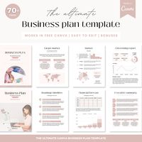 Canva business plan template. Designed with professionalism in mind. Impress your potential investors, lenders, partners, and directors with a unique design that will serve as your blueprint to success. A well-crafted business plan is essential for guiding the growth and sustainability of any enterprise in today's competitive landscape. This business plan template does just that. The business plan template allows you to outline your company's objectives, strategies, market analysis, financial projections, and operational procedures, offering clarity and direction.  SPECIAL BONUS - Included is the 403 page mega business bundle planner from my store (Not canva template) US LETTER SIZE LIST OF PAGES: Please note - The business plan template is is US LETTER size 7 x Cover page 3 x Content page