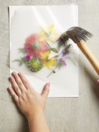 This easy pounding technique makes it so easy to transfer bright flower blooms onto watercolor paper. We love this technique to create custom art decor. Learn how to make this easy pounded flower art. #poundedflowerart #preserveflowers #flowercrafts #diy #craftideas #bhg