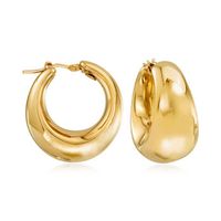 Ross-Simons - Italian 18kt Gold Over Sterling Hoop Earrings. 1". From Italy, here's a bold pair that's easy to wear! These luxurious hoops are crafted in polished 18kt yellow gold over sterling silver. Hanging length is 1". Snap-bar, 18kt yellow gold over sterling silver hoop earrings.