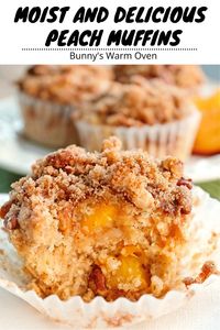 They are absolutely delicious! The peach flavor is fantastic. I used fresh peaches but you can also use frozen that are drained well or canned peaches. The muffin portion is so moist and soft.