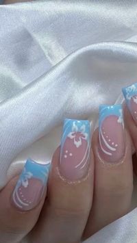 Hibiscus flower nails | french tip nails | coloured nails | nail desgin | coffin nails | summer nails