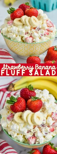 This Strawberry Banana Fluff Salad is the perfect recipe to bring to a potluck!  Old school comfort food at it's best!