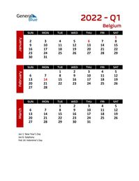 Free quarterly calendar for Belgium with holidays. Holiday calendars in PDF, Word, and Excel are printable and easy to customize.