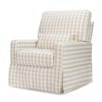 The Crawford glider offers a modern take on the traditional slipcover style and brings nursery comfort to a new level with its plush pillow back design, added lumbar pillow, and wide seat. Its smooth, back-and-forth gliding motion helps you rock your baby to sleep with ease, while the convenient swivel creates an inviting repose for both you and your baby Namesake Upholstery Color: Tan Gingham | Namesake Crawford Pillowback Comfort Swivel Glider brownPolyester in Tan Gingham | 39" H X 32" W X 36" D | Wayfair