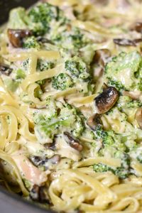 Fettuccine Alfredo with Broccoli, Chicken, and Mushrooms - Mama's Happy Kitchen