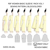 PDF Sleeve sewing Pattern Pack Vol 1 | Women  Basic Sleeve Sewing Bundle |  Sleeve sloper Package | Cosplay Sleeve Patterns   Sizes XXS-6XL (Check the size chart in the photos for details). Are you a self-taught sewer or a professional fashion designer? Fashion student or graduate, crafter, seamstress, tailor, or pattern maker? Do you create patterns for fun or professional? Then this is for you! This pack is for WOVEN fabrics and includes 7 type of basic sleeves: 1. Short Fitted Sleeve 2. Short Straight Sleeve 3. Basic Straight Sleeve 4 Length (Long, 3/4, Elbow, Short) 4.  Semi_Fitted Long Sleeve 5. Shirt Sleeve With Cuff 6. Bell Sleeve 7. Trumpet Sleeve This pack is a sewing pattern block pack. It matches perfectly with our basic bodices below.  All basic pattern blocks, so this one does