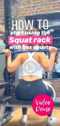 How to start using the squat rack at the gym. A video demo of how to set the squat rack up and how to do box squats to work your way up to barbell squats. #gym #gymworkouts #squats #gymbeginners #workoutsforwomen #burnfat #weightlifting #weightloss #gymworkouts