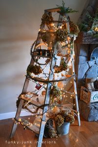 Treeless Stepladder Christmas tree via http://www.funkyjunkinteriors.net/