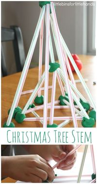 Christmas Tree Stem Play Dough and Straws Christmas tree building Project.