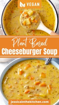 Plant Based Cheeseburger Soup is the ultimate comfort food meal, brimming with savoury flavour and cheesy goodness. It’s like a burger in a bowl! While this vegan version switches up the usual ingredients for plant-based options, rest assured that this cheeseburger soup recipe is just as delicious as the original. Packed with vegan cheese, meatless ground, veggies, and spices, this is a satisfying soup that will make you feel warm and cozy inside!