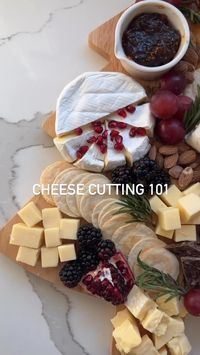 DETAILS HERE ✨⬇️ Here is your guide to cutting cheeses this holiday season! Save this video and use it to help you make your cheese & charcuterie boards for any occasion🧀🍷 What you’ll need: 🧀 ammerlanderSwiss 🧀 Don Juan Manchego 🧀 Colliers Cheddar 🧀 Lavender Honey Goat Cheese 🧀 Eiffel Tower Brie 🧀 beemstercheese Parrish 🧀 rutherford and meyerusa Crackers 🧀 dalmatia spreads Fig Chili Jam SAVE this to build your own board like a pro this holiday season ✅🧀🍷