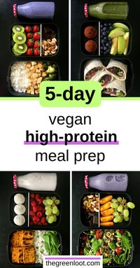 5-Day of easy, High-Protein Vegan Meal Prep ideas for Weight Loss. Tasty recipes on a budget, to prepare for the week on a lazy Sunday. Learn how to healthy meal prep, like a pro! | thegreenloot.com #vegan #mealprep