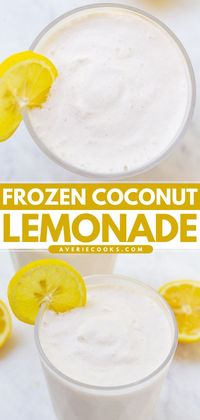 An easy non-alcoholic drink with just 3 ingredients! Thanks to coconut milk, this whipped frozen lemonade recipe is creamy and frothy. Check out how you can make a spiked version of this refreshing summer drink for adults!