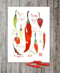 Red hot chili pepper print, Red kitchen decor, 8X10, Watercolor painting, Food poster, Vegetable art, Crimson home decor