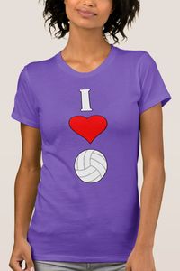 🏐 Women's I Love (Heart) Volleyball T-shirt: A unique and eye-catching t-shirt for volleyball players and fans, with the "I Love (Heart) Volleyball" graphic printed vertically in the center and several beautiful colors to choose from. These make an awesome shirt for volleyball players or teams, and are great for wearing to practices and team events!