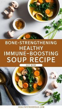 Warm up with a nourishing soup that supports bone health and boosts your immune system. Perfect for a comforting, health-focused meal!  𝑰𝒏𝒈𝒓𝒆𝒅𝒊𝒆𝒏𝒕𝒔: •	Olive oil •	Garlic, minced •	Onion, diced •	Carrots, sliced •	Kale, chopped •	Mushrooms, sliced •	Bone broth or vegetable broth •	Cannellini beans, drained and rinsed •	Turmeric •	Black pepper •	Fresh parsley (optional)  𝑯𝒐𝒘 𝒕𝒐 𝑴𝒂𝒌𝒆: 👨‍🍳 Sauté garlic and onion in olive oil until fragrant. Add carrots, kale, and mushrooms, and cook until softened. Pour in bone broth (or vegetable broth) and add turmeric and black pepper. Stir in cannellini beans and simmer for 15-20 minutes. Garnish with fresh parsley. Enjoy!  #BoneStrengthening #ImmuneBoosting #HealthySoup #SoupRecipe