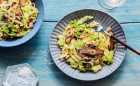 Pasta Carbonara with Cabbage and Mushrooms