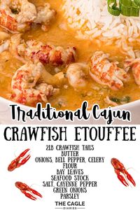 Crawfish Etouffee is a delicious Cajun dish, straight out of south Louisiana! Take those leftover crawfish tails from your crawfish boil, or frozen store bought is ok too, and turn them into this delicious creamy savory stew that can be whipped up in half an hour! Crawfish etouffee is many people's favorite dish for a reason!