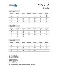 Free quarterly calendar for Anguilla with holidays. Holiday calendars in PDF, Word, and Excel are printable and easy to customize.