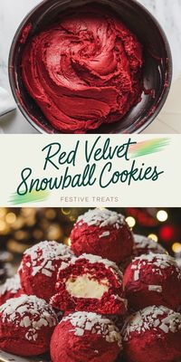 Red velvet snowball cookies pair vibrant red velvet dough with a creamy, sweet filling. Each cookie is rolled in shredded coconut for a festive, snowy look that makes them stand out on any dessert tray. A seasonal recipe designed to impress guests while keeping the process simple and enjoyable. #RedVelvetCookies #SnowballRecipes #HolidayDessertIdeas #SimpleBakingTips