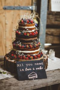 Naked Cake Layer Sponge Fruit Berries Log Stand Rustic Relaxed Farm Wedding Photography34 #wedding #naked #Cake #Log #Slice #Stand #topper #sponge #fruit