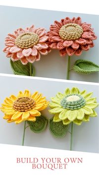 You can choose from the single crochet flowers, berries and leaves to build a bouquet, a real unique one.