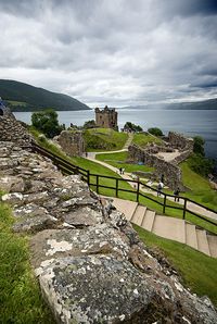 Scotland Loch Ness as seen from the southern end of Urquhart Castle on a suitably blustery day.