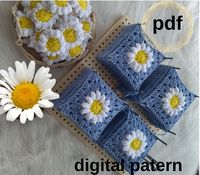 Granny Square 3D Daisy PATTERN,Crochet Daisy Granny Square,Afghan Blanket Granny Square,Easy Crochet Flowers Motif Pattern,DIY Project Video