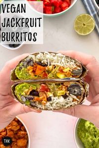 Vegan burritos are taken to the next level with smoky, tangy, incredibly flavourful BBQ jackfruit! Loaded with your favourite toppings and wrapped up to perfection. Or make it a jackfruit burrito bowl over a bed of lettuce for a lighter option.